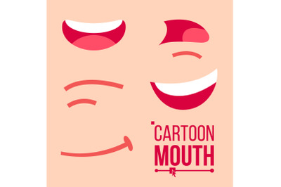 Cartoon Mouth Set Vector. Shock, Shouting, Smiling, Anger. Expressive Emotions. Flat Illustration