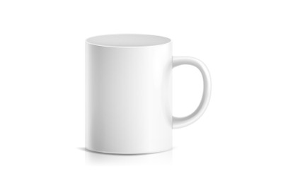 White Mug Vector. 3D Realistic Ceramic Or Plastic Cup Isolated On White Background. Classic Cafe Cup Mock Up With Handle Illustration. Good For Business Branding, Corporate Identity