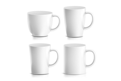 Mug Mock Up Set Vector. Realistic Ceramic Coffee, Tea Cup Isolated. Classic Cafe Cup Illustration. Good For Branding, Corporate Identity