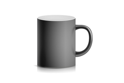 Black Cup, Mug Vector. 3D Realistic Ceramic Or Plastic Cup Isolated On White Background. Classic Blank Cup With Handle Illustration. For Business Branding