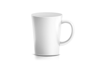 White Mug Vector. 3D Realistic Ceramic Coffee, Tea Cup Isolated On White. Classic Office Cup Mock Up With Handle Illustration.