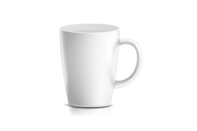 White Mug Vector. 3D Realistic Ceramic Coffee, Tea Cup Isolated On White. Classic Home Cup Mock Up With Handle Illustration.