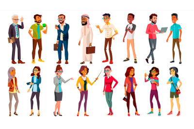 Multinational People Set Vector. Different Ages. Men, Women. Professional Character. Working People Standing. Isolated Illustration