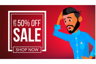 Arab Man Banner Vector. Middle Eastern Man. Young Saudi Arabic. For Banner&2C; Flyer&2C; Web Design. Illustration