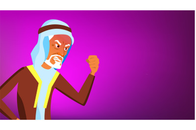 Arab Man Banner Vector. Express Emotions. Presenting. Traditional Robe. For Postcard, Announcement, Cover Design. Illustration