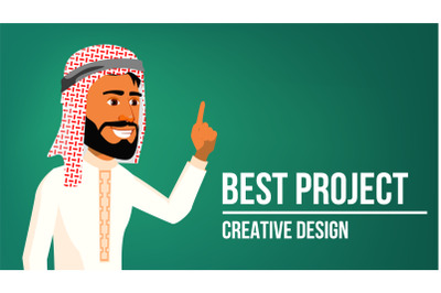 Arab Man Banner Vector. Middle Eastern Man. Traditional National Costume. For Web, Brochure, Poster Design. Illustration