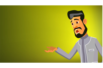 Arab Man Banner Vector. Arab Businessman. Traditional Robe. For Web&2C; Poster&2C; Booklet Design. Illustration