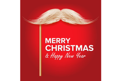 Santa s Mustache Vector. Classic Christmas Realistic White Mustache With Stick. Isolated Illustration