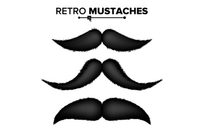 Black Hair Mustaches Vector. Vintage Facial Element. Isolated Retro Set Illustration