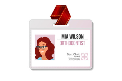 Orthodontist Identification Badge Vector. Woman. Plastic Blank. Doctor. Hospital. Medical Person. Isolated Illustration