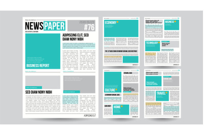 Newspaper Template Vector. Financial Articles, Business Information. Opening Editable Headlines Text Articles. Realistic Isolated Illustration