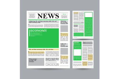 Newspaper Design Template Vector. Financial Articles&2C; Advertising Business Information. World News Economy Headlines. Blank Spaces For Images. Isolated Illustration