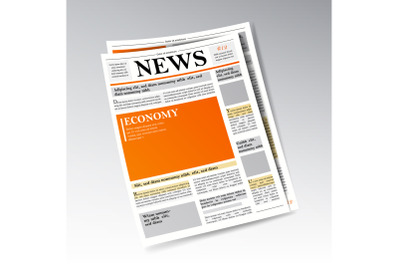 Folded Realistic Economic Newspaper Vector. Business&2C; Finance Information. Daily Newspaper Journal Design. Illustration