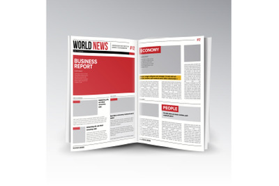 Reading World Business News Vector. Open Newspaper. Opening Editable Headlines Text Articles. Realistic Isolated Illustration