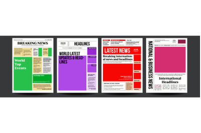 Newspaper Cover Set Vector. With Text Article Column Design. Technology And Business Article. Press Layout. Blank Daily Newspaper. Headline News. Reportage Information. Illustration