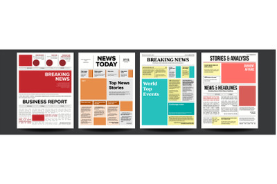 Newspaper Cover Set Vector. With Headline, Images, Page Articles. Newsprint, Reportage Information. Press Layout. Daily Journal Design. Financial News Articles, Advertising Business Information. Illustration