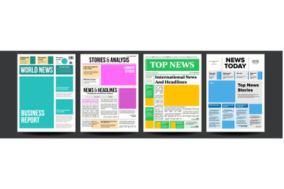 Newspaper Cover Set Vector. Paper Tabloid Design. Daily Headline World Business Economy And Technology. Text Articles, Images. World News Economy Headlines. Tabloid. Breaking. Illustration