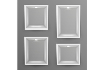 Empty Show Window, Niche Set Vector. Abstract Clean Shelf, Niche, Wall Showcase. Good For Exhibit, Presentations, Display Your Product.