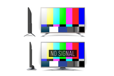 No Signal TV Test Pattern Vector. Lcd Monitor. Flat Screen TV. Television Colored Bars Signal. Analog and NTSC standard tv test screen. Television maintenance component