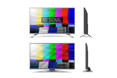 Distorted Glitch TV. Digilal No signal. Glitch Art Show Static Error. Vector Abstract Background. Introduction And The End Of The TV Programming. SMPTE Color Bars Illustration.