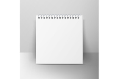 Spiral Empty Notepad Blank Mockup. Template For Advertising Branding&2C; Corporate Identity. 3D Realistic Notebook Mockup. Blank Notebook With Clean Cover