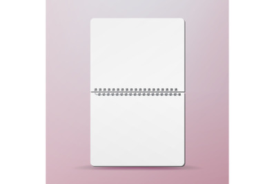 Spiral Empty Notepad Blank Mockup. Template For Advertising Branding, Corporate Identity. Opened Album With White Pages Mockup. Realistic Vector Illustration.