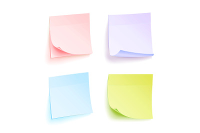 Paper Work Notes Isolated Vector. Set Of Color Sheets Of Note Papers. Four Bright Sticky Notes.