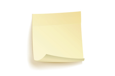 Paper Work Notes Isolated Vector. Realistic Yellow Paper Sticker On White Background With Soft Shadow