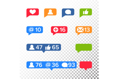 Notifications Icons Template Vector. Like symbol, Message and notification set. instagram icons