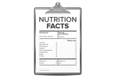 Nutrition Facts Vector. Blank, Template. Diet Calories List. For Box. Guideline. Ingredient Calories. Illustration