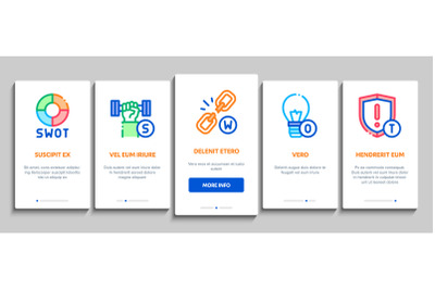 Swot Analysis Strategy Onboarding Elements Icons Set Vector