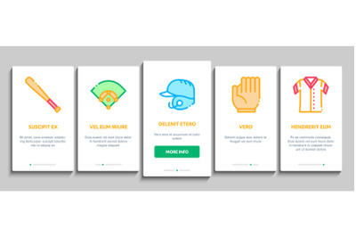 Baseball Game Tools Onboarding Elements Icons Set Vector