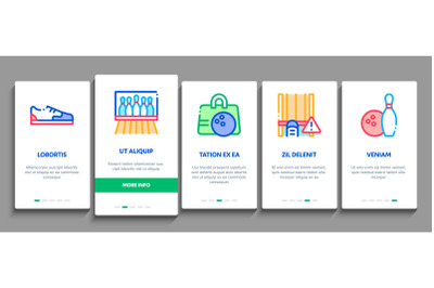 Bowling Game Tools Onboarding Elements Icons Set Vector