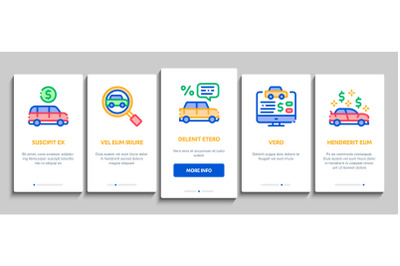 Car Dealership Shop Onboarding Elements Icons Set Vector