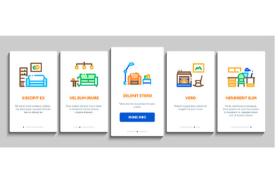 Home Rooms Furniture Onboarding Elements Icons Set Vector