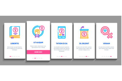 Feminism Woman Power Onboarding Elements Icons Set Vector