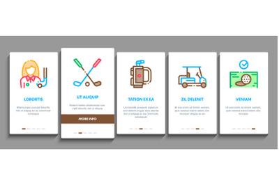 Golf Game Equipment Onboarding Elements Icons Set Vector