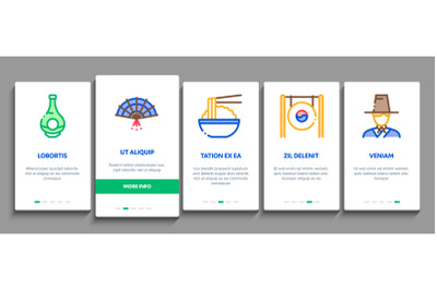 Korea Traditional Onboarding Elements Icons Set Vector
