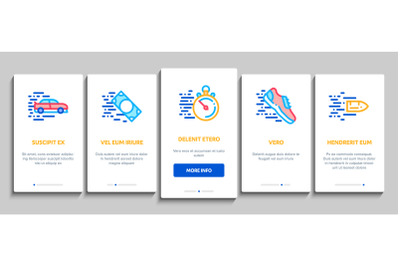 Speed Fast Motion Onboarding Elements Icons Set Vector