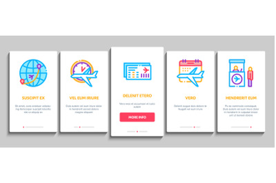 Airline And Airport Onboarding Elements Icons Set Vector