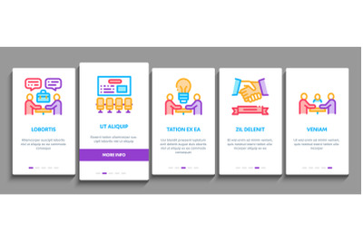 Business Meeting Onboarding Elements Icons Set Vector