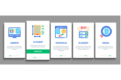 Bim Building Information Modeling Onboarding Elements Icons Set Vector