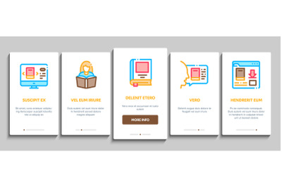 Reading Library Book Onboarding Elements Icons Set Vector