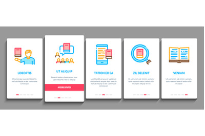 Reading Library Book Onboarding Elements Icons Set Vector