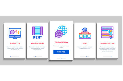 Renting Movies Service Onboarding Elements Icons Set Vector