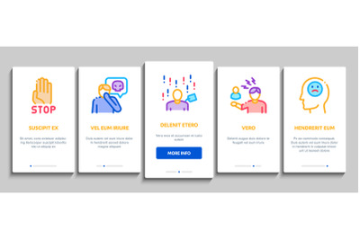 Bullying Aggression Onboarding Elements Icons Set Vector