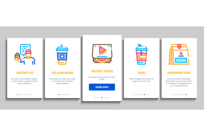 Take Away Food And Drink Delivery Onboarding Elements Icons Set Vector