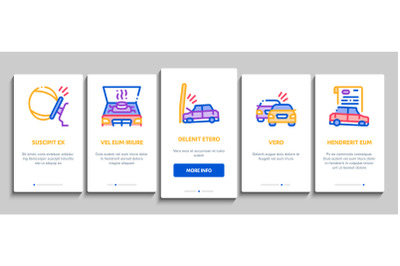 Car Crash Accident Onboarding Elements Icons Set Vector