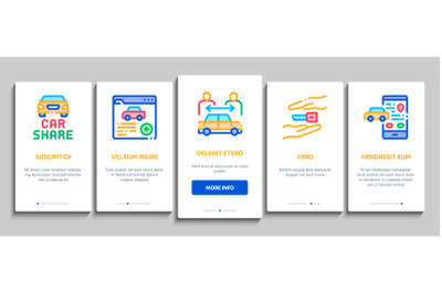 Car Sharing Business Onboarding Elements Icons Set Vector