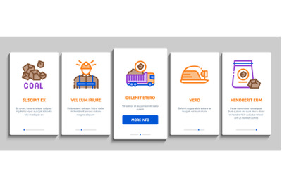 Coal Mining Equipment Onboarding Elements Icons Set Vector